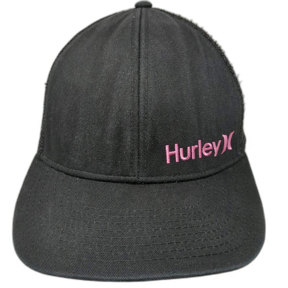 Hurley Trucker Hat Black One Size Pink Logo Mesh Back Snapback Adjustable Cap